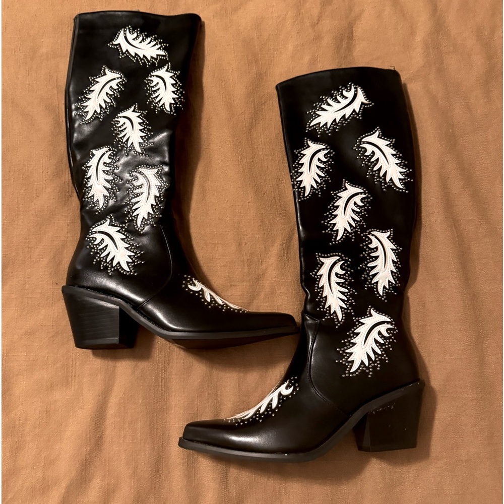 Nasty Gal western boots black leather and studded embroidery